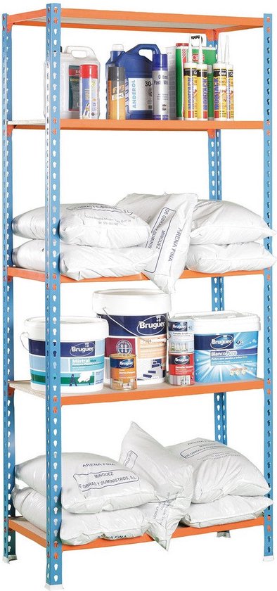 Opbergrek En Stellingkast - Hoogte 150 Cm - Metaal Met MDF Legplanken - Industrieel - 5 Planken Industrieel 5 Planken Max 400 Kg Zwart Met Vintage Bruin Glr030b01