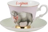 Yvonne Ellen London "Animal Magic" - tasse et soucoupe éléphant - 280ml - porcelaine - coffret cadeau