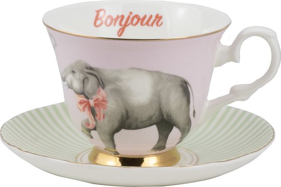 Yvonne Ellen London "Animal Magic" - kop & schotel olifant - 280ml - porselein - cadeauset