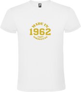 Wit T-Shirt met “Made in 1962 / 100% Original “ Afbeelding Goud Size XS
