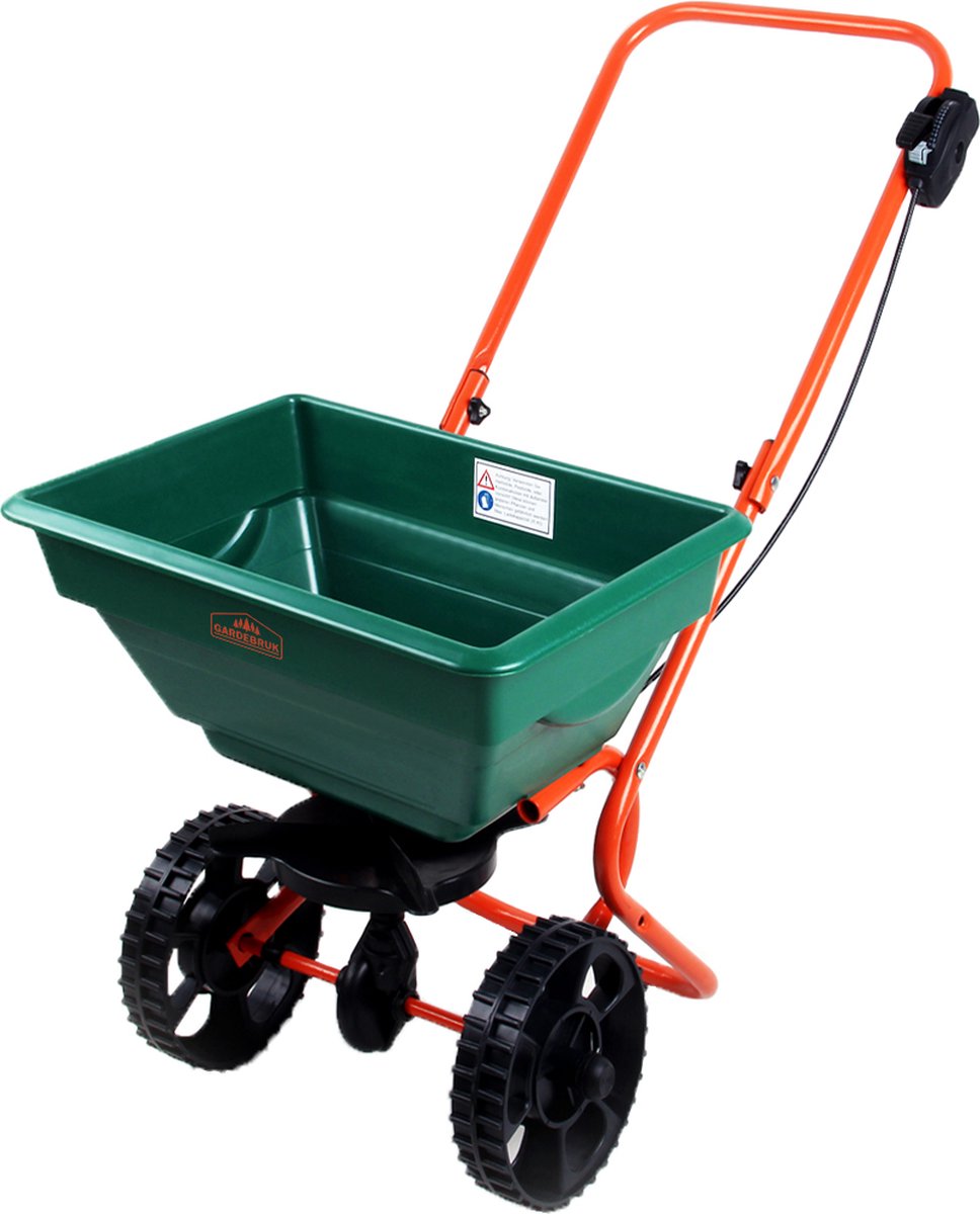 Bol.com Gardebruk Strooiwagen 25L – Verstelbaar - Oranje Groen Zwart aanbieding