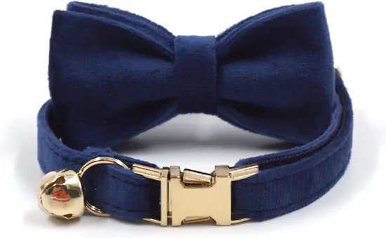 Buddy box - Collier chat - Velours - Blauw - Goud - Noeud papillon - Chats - Chats - Chat - Vêtement chat - Cloche