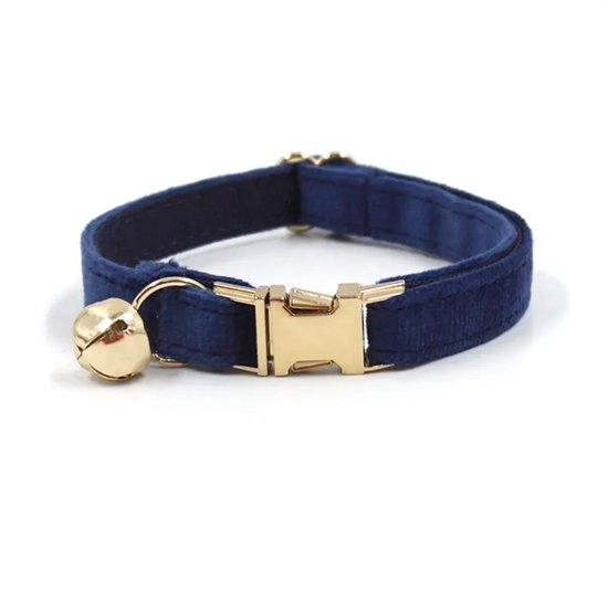 Buddy box - Collier chat - Velours - Blauw - Goud - Noeud papillon - Chats - Chats - Chat - Vêtement chat - Cloche