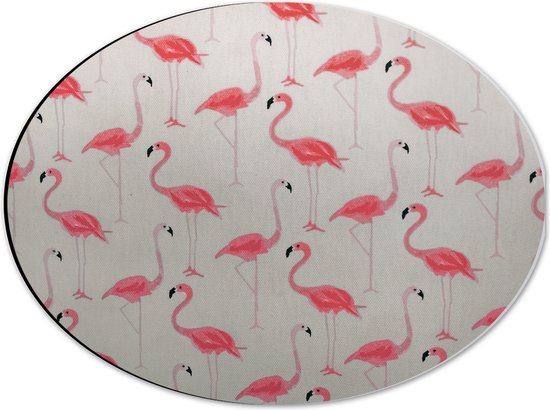 Dibond Ovaal - Patroon van Flamingo's - 40x30 cm Foto op Ovaal (Met Ophangsysteem)