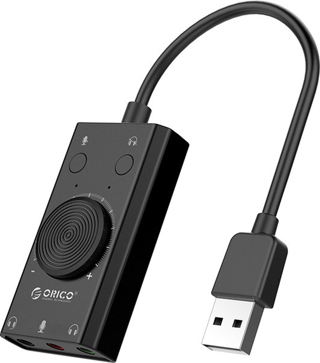 Orico USB-A - 3x 3,5mm Jack OMTP headset audio adapter met volumeregelaar / zwart - 0,10 meter - 