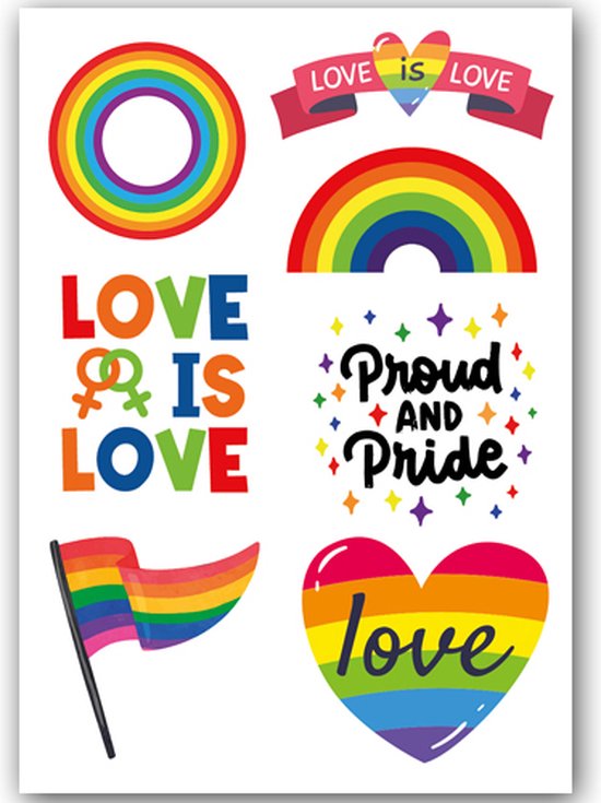Tijdelijke Tattoo Pride #2 (A5 formaat) [Temporary tattoo volwassenen kinderen - Fake Neptattoo - Festival Glitters - Gay Pride Month LGBTQ Regenboog Rainbow Pride Week]
