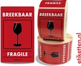 Breekbaar Stickers op Rol - Fragile Verhuisstickers - 60 mm x 100 mm - Breekbaar glas etiketten - 500 stickers per rol