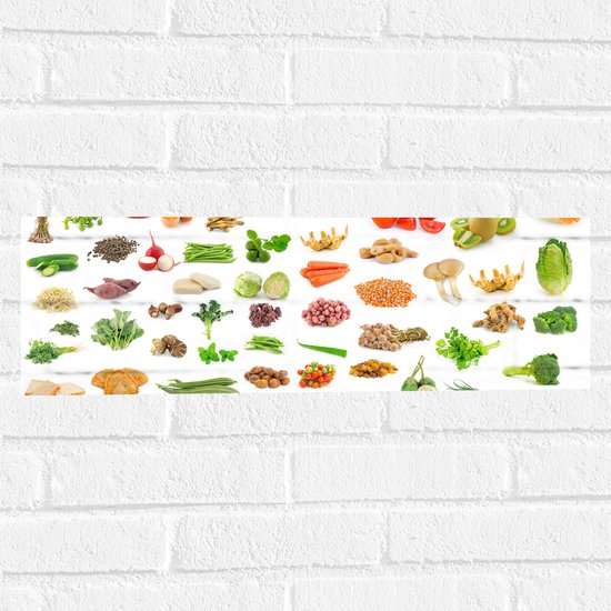 Muursticker - Verzameling Groente en Fruit op Witte Achtergrond - 60x20 cm Foto op Muursticker