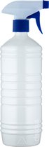 Lege Plastic Fles 1 liter PET wit - met blauwe spraykop - set van 10 stuks - Navulbaar - Leeg