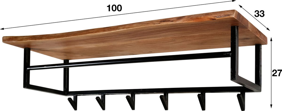 Kapstok Acaciahout - 6 Haken - Met Hoedenplank - Kapstok Edge - Giga Meubel