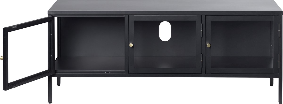 Giga Living Tv-meubel Carmel - metaal en glas zwart - 132x40x52 cm - 3 deuren Zwart Zwart