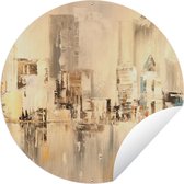 Tuincirkel Schilderij - Olieverf - Abstract - Skyline - 60x60 cm - Ronde Tuinposter - Buiten