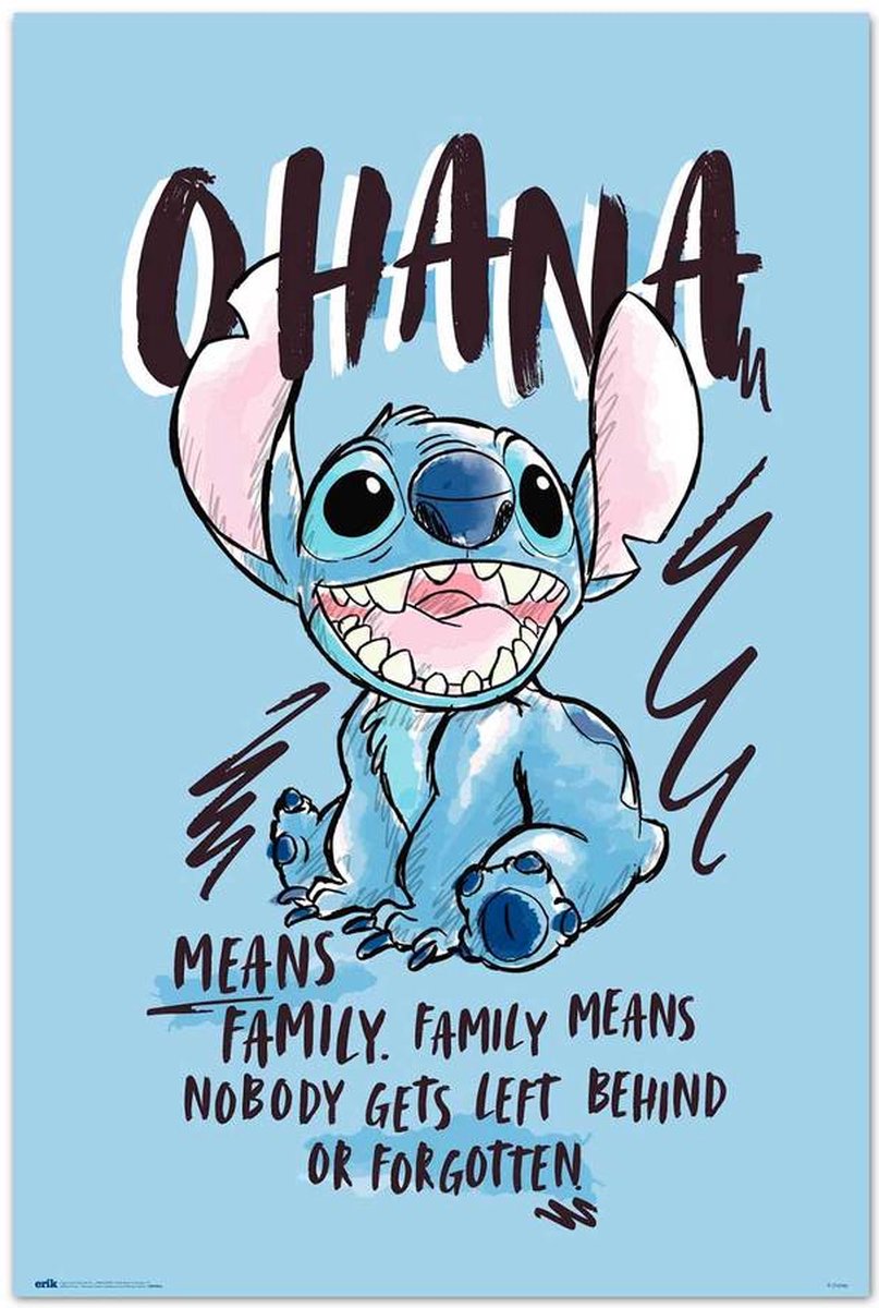Posterpoint Stitch poster - Lilo - Disney - Surfen - tekst - Ohana - Film - 61 x 91.5 cm Multicolor