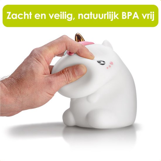 Eenhoorn nachtlampje - Oplaadbaar - Draadloos - 9 lichtkleuren - Babykamer lampje - Zacht materiaal - Droomvoeding lamp van Merkloos — afbeelding 2