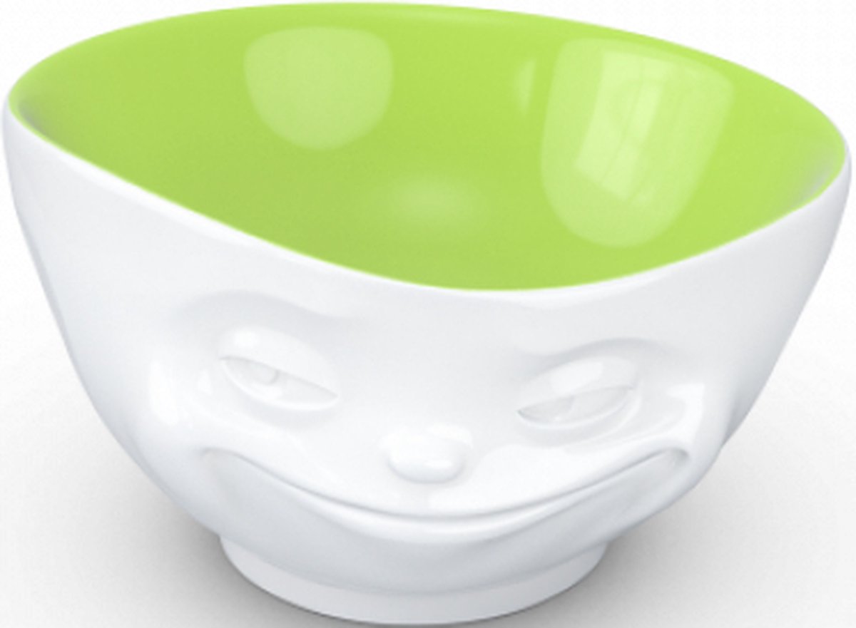 Tassen kom met grijzend gezichtje met groene binnenkant 500 ML 100 % porselein - Bowl grinning