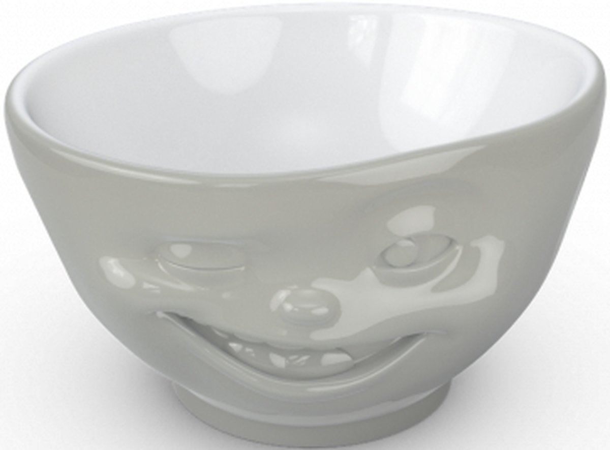 Tassen serie kom met gezichtje wat knipoogt 500 ML - Bowl Winking Grijs 100 % porselein