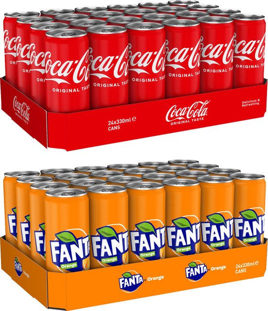 Coca Cola Blikjes 24 x 33cl + Fanta Blikjes 24 x 33cl - 48 blikjes totaal - Coca-Cola