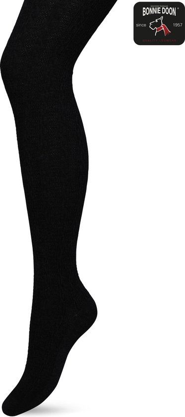 Bonnie Doon Bio Cable Tights Femme Zwart taille L/XL - Motif torsadé tricoté - Katoen biologique - Excellent confort de port - Collants torsadés Classic - OEKO-TEX - Coutures lisses - Classique - Noir - BP211903.5