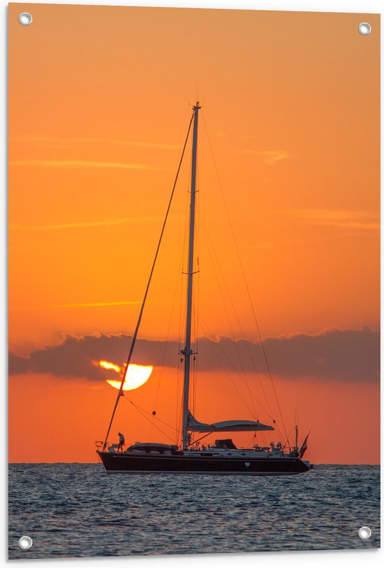 WallClassics - Poster de jardin - Coucher de soleil sur un voilier - 60 x 80 cm Photo sur poster de jardin (décoration murale pour l'extérieur et l'intérieur)