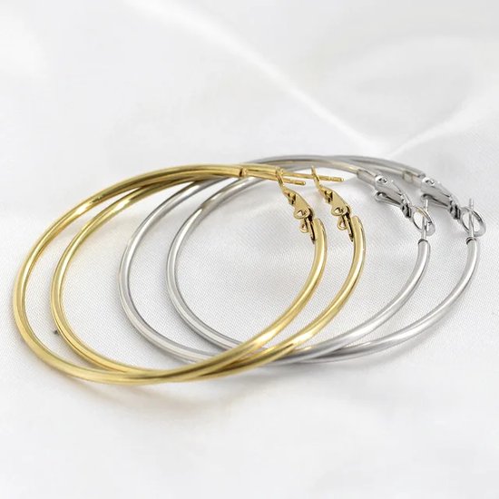 Oorringen - 5 cm - Zilver - RVS - Oor ringen - cadeautje voor haar