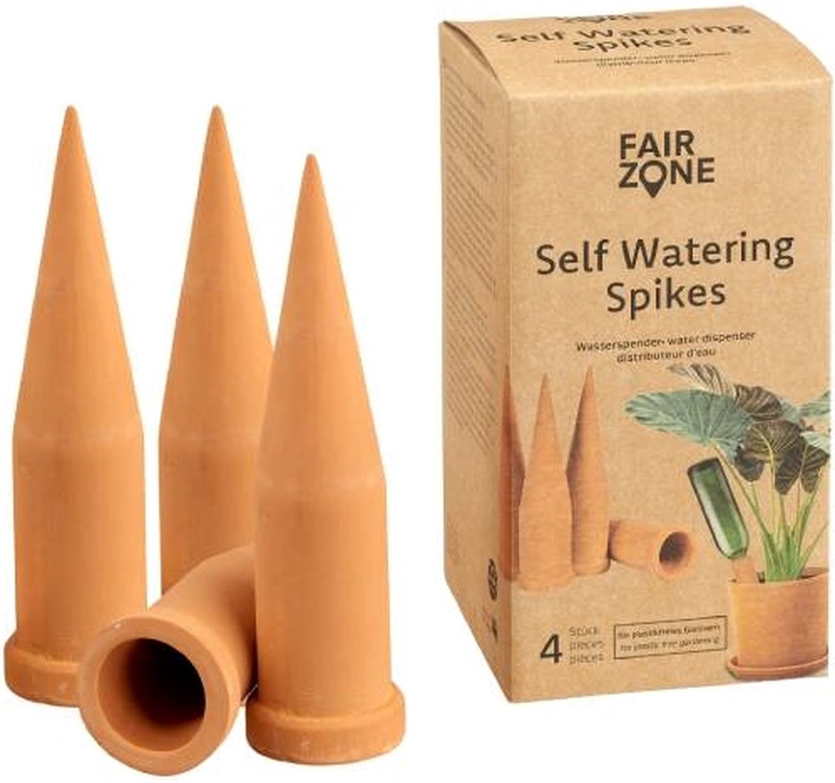 Fairzone Waterdruppelaar - Gelijkmatige bewatering - Terracotta - 4 stuks - Lengte: 21,5 cm - Diameter: 5,5 cm