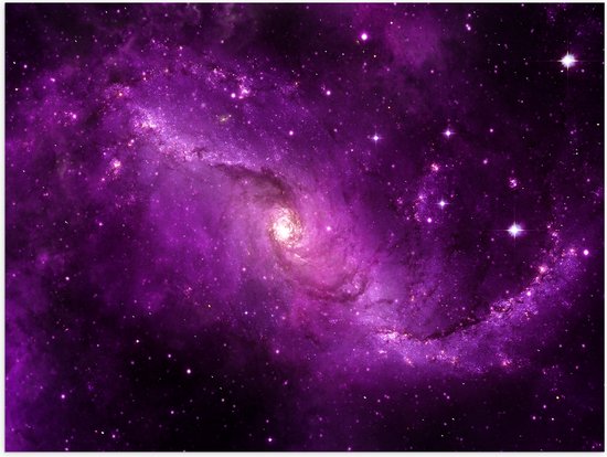 Poster Glanzend – Prachtige Paarse Galaxy Lucht met Sterren - 80x60 cm Foto op Posterpapier met Glanzende Afwerking