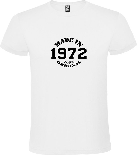 Wit T-Shirt met “Made in 1972 / 100% Original “ Afbeelding Zwart Size XXXL