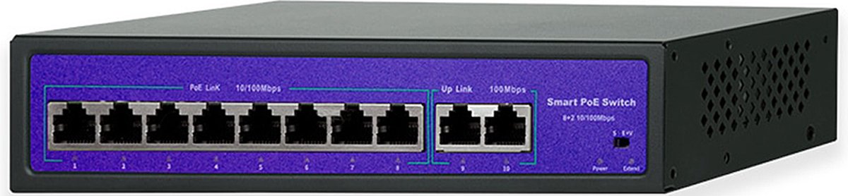 Hiseeu Netwerk Switch - 8 Poorten – Compatibel Met Meerdere Camera Resoluties – 250 Meter Bereik – 10/100Mbps