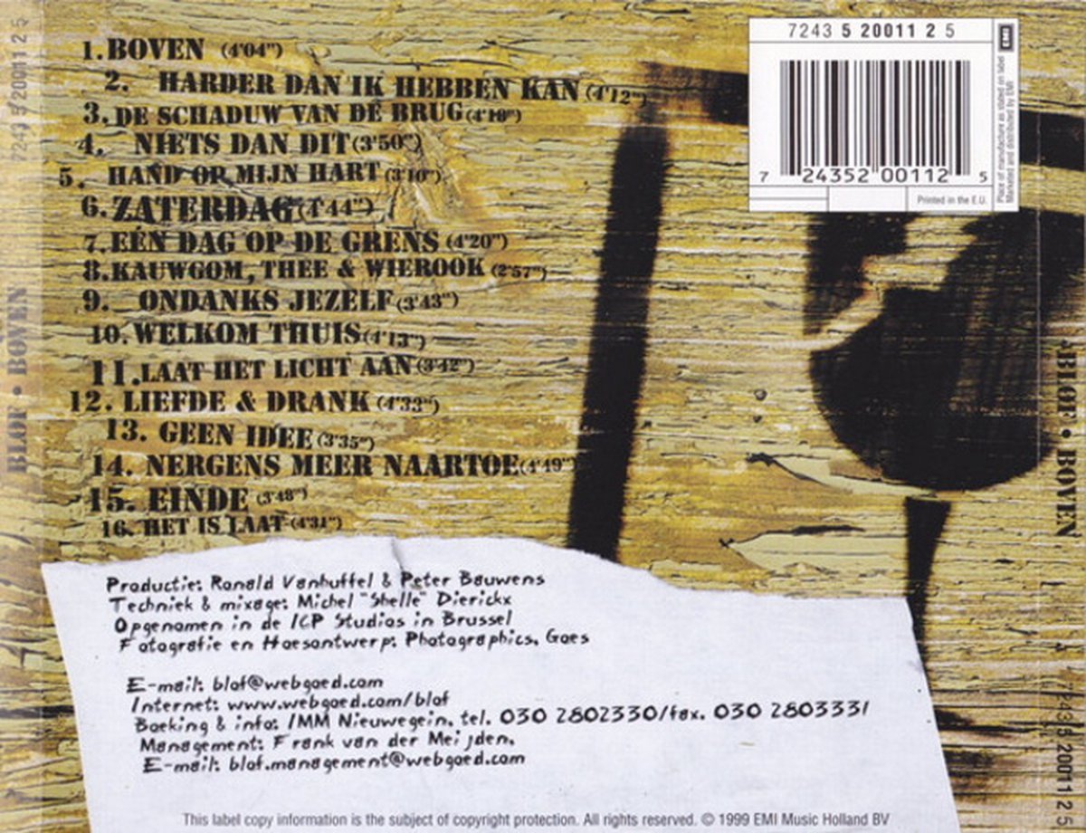 BLØF Boven - CD album met Harder dan ik hebben kan - Universal