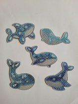 Diamond painting sleutelhangers dolfijnen (5 stuks) dubbelzijdig te beplakken