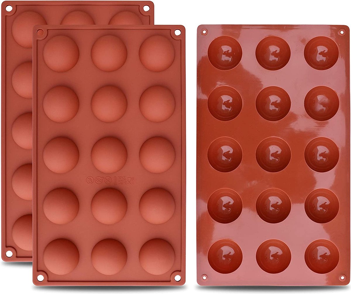 homEdge Kleine 15-holte semi-bolvormige siliconen mal, 3 verpakkingen bakvorm voor het maken van chocolade, cake, gelei, koepelmousse