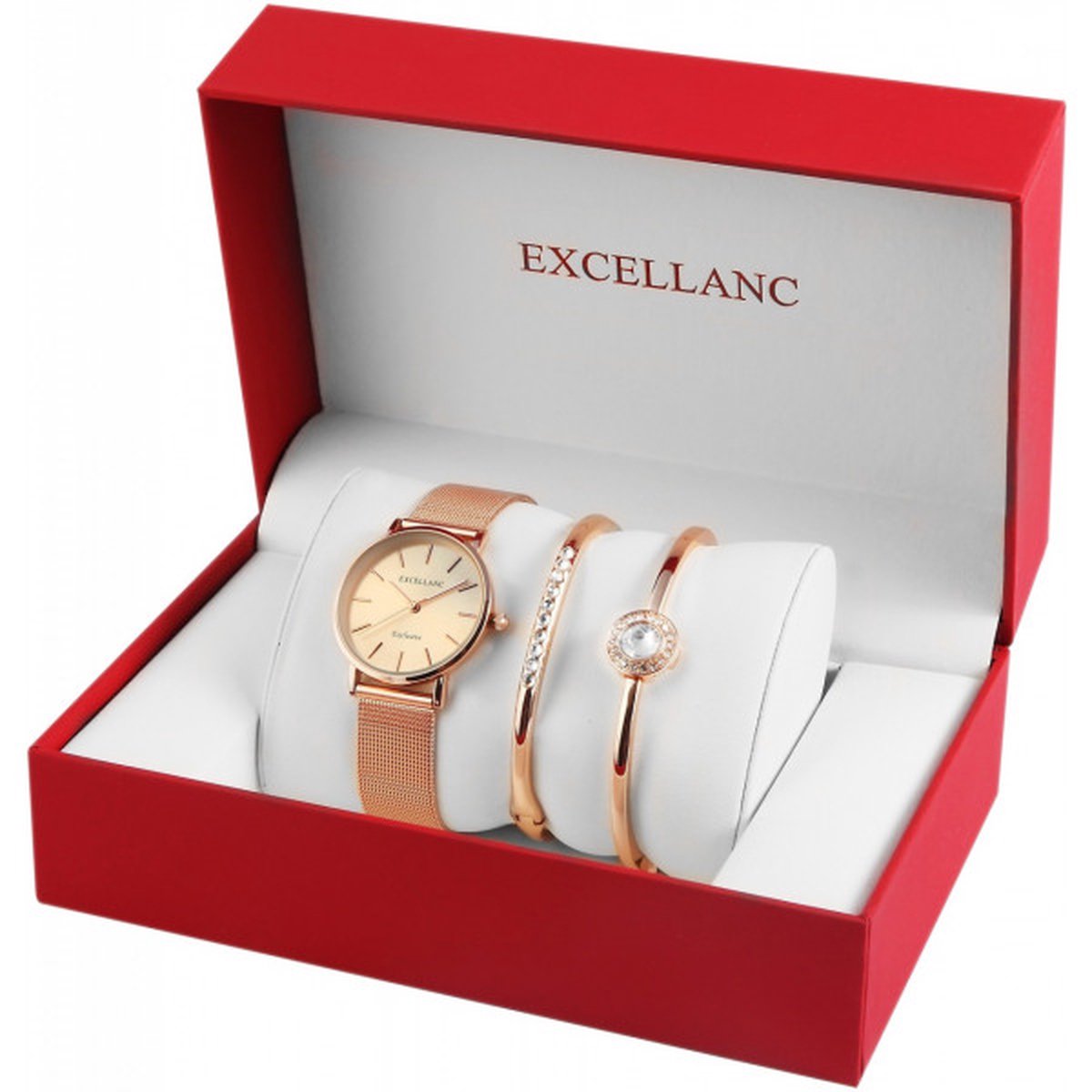 Excellanc horlogeset - giftset dameshorloge met 2 armbanden - rosekleurig