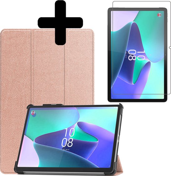 Housse Lenovo Tab P11 Pro Housse de Luxe avec découpe pour stylo Lenovo avec protection d'écran - Housse Lenovo Tab P11 Pro (Gen 2) - 11,2 pouces - Or rose