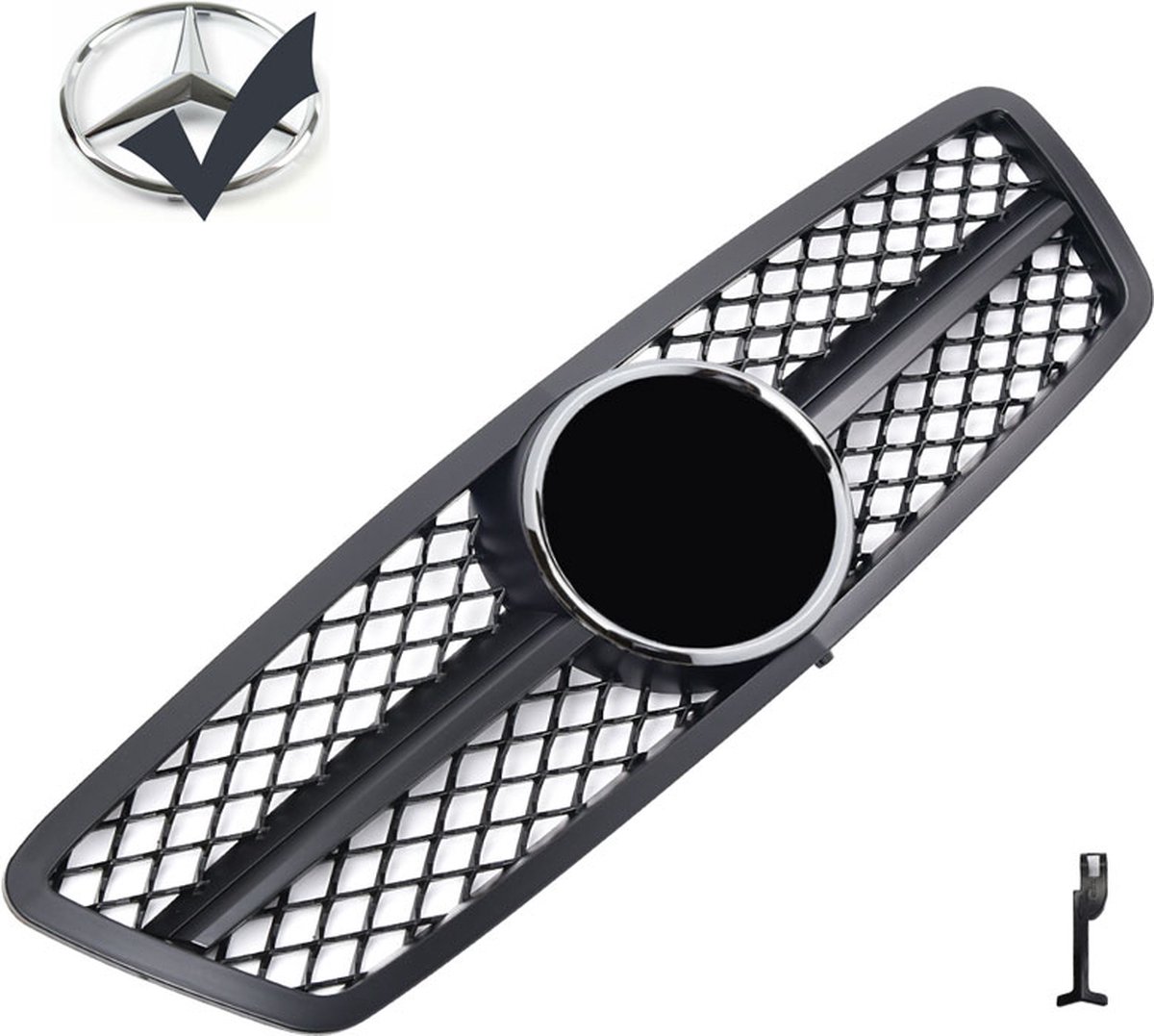 Sport grille geschikt voor Mercedes W203 S203 C-Klasse mat zwart / chroom