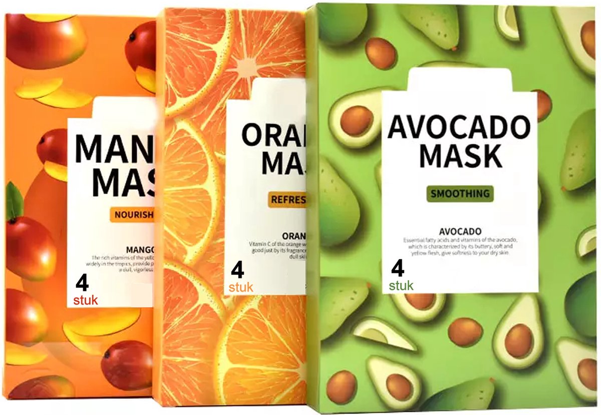 Summer Girl - Sheet Mask Mix - Avocado, Mango & Orange - Gezichtsmasker - 12 stuks