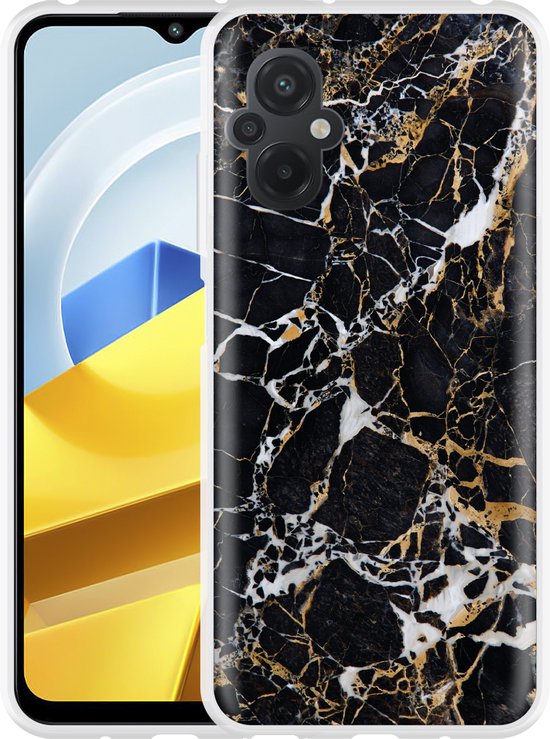 Coque Poco M5 Marbre Zwart Or - Design Cazy
