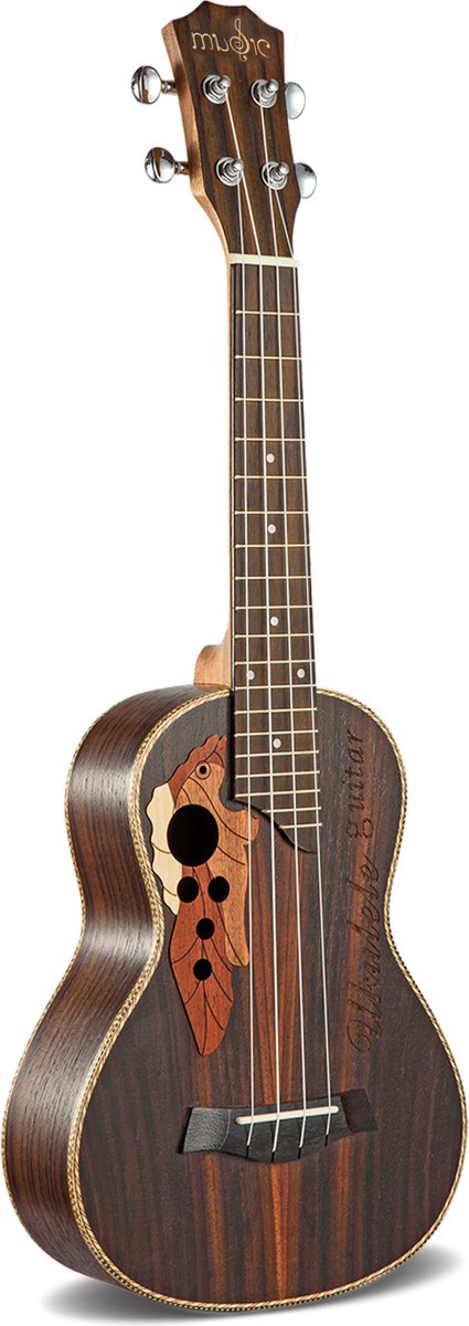 concert ukelele Walnoothout met druifblad, volledig pakket