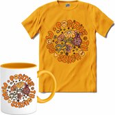 Flower Power - Grow Positive Thoughts - Vintage Aesthetic - T-Shirt met mok - Heren - Geel - Maat XXL