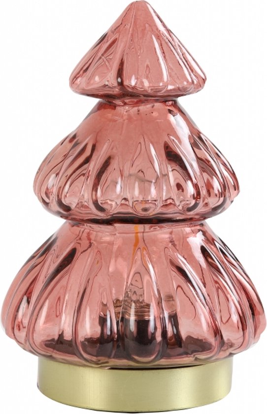 Tafellamp Kerstboom Roze Glas Rood 18x12x12cm (hxbxd) Light