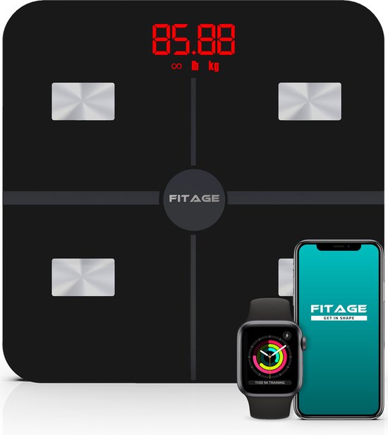 FITAGE WiFi Personenweegschaal - Weegschaal met 17x Lichaamsanalyse - Vetpercentagemeter - FITAGE App