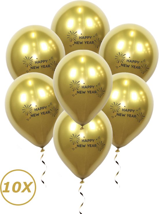 Oud En Nieuw Versiering 2023 Gouden Happy New Year Ballonnen Nieuw Jaar Feest Artikelen Decoratie Helium Goud – 10 Stuks