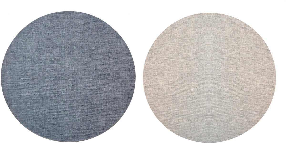 Luxe placemats lederlook - Rond - 6 stuks - Dubbelzijdig: blauw / grijs - 44 x 37 cm - leer - leatherlook placemat
