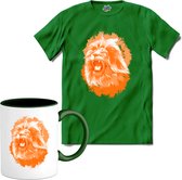 Oranje Leeuw - Oranje elftal WK / EK voetbal kampioenschap - bier feest kleding - grappige zinnen, spreuken en teksten - T-Shirt met mok - Heren - Kelly Groen - Maat 3XL