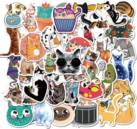 Foto: Winkrs 50 leuke katten stickers stickers voor laptop muur deur koffer schriften etc 