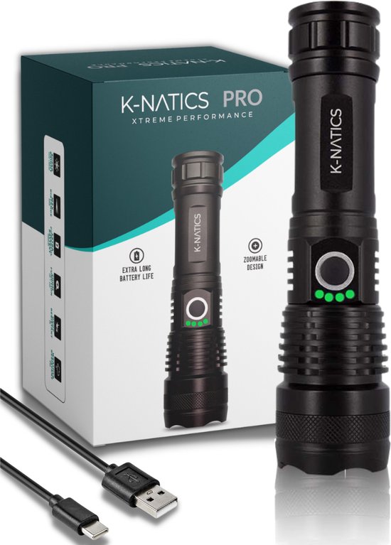 K-NATICS PRO Militaire LED Zaklamp - USB-C Oplaadbaar - 2500 lumen - 5000mAh Batterij - 2 Jaar Garantie! cadeau geven