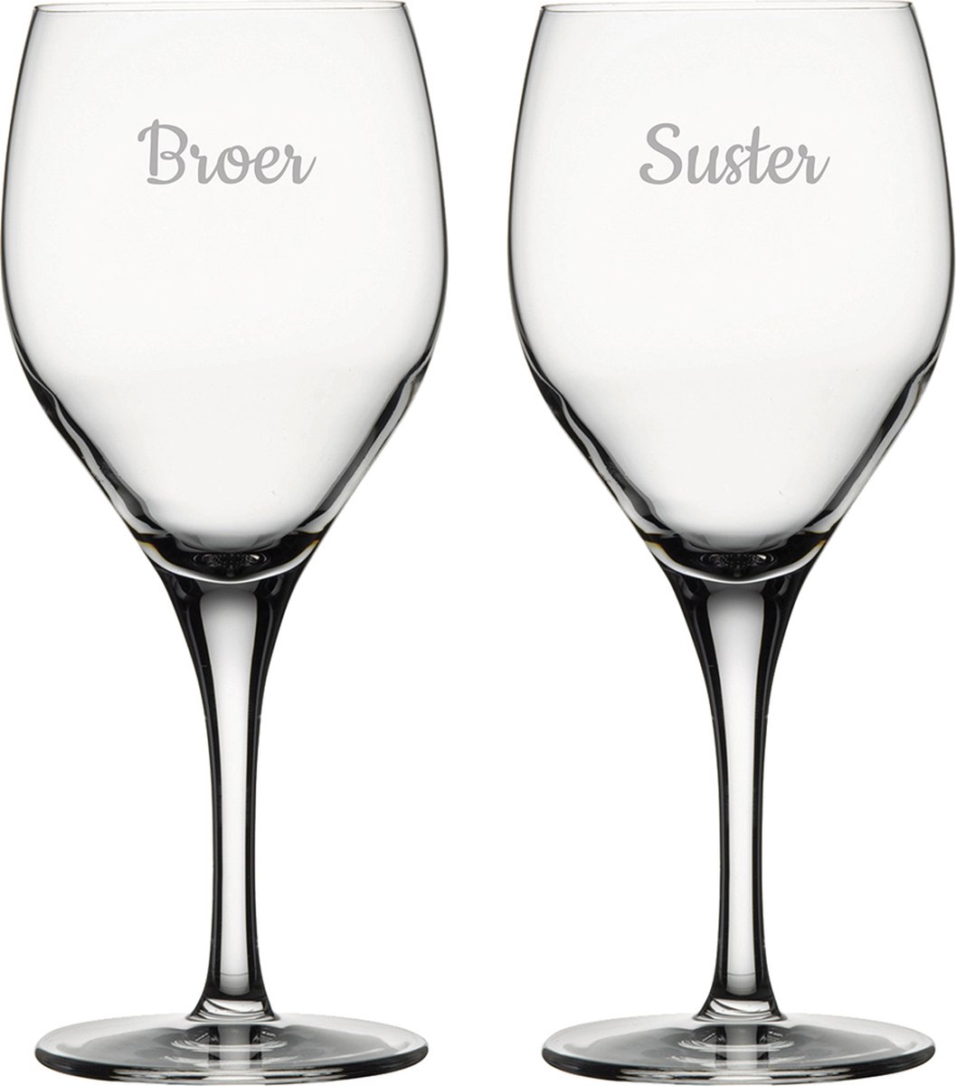 Gegraveerde Rode wijnglas 42,5cl Broer-Suster