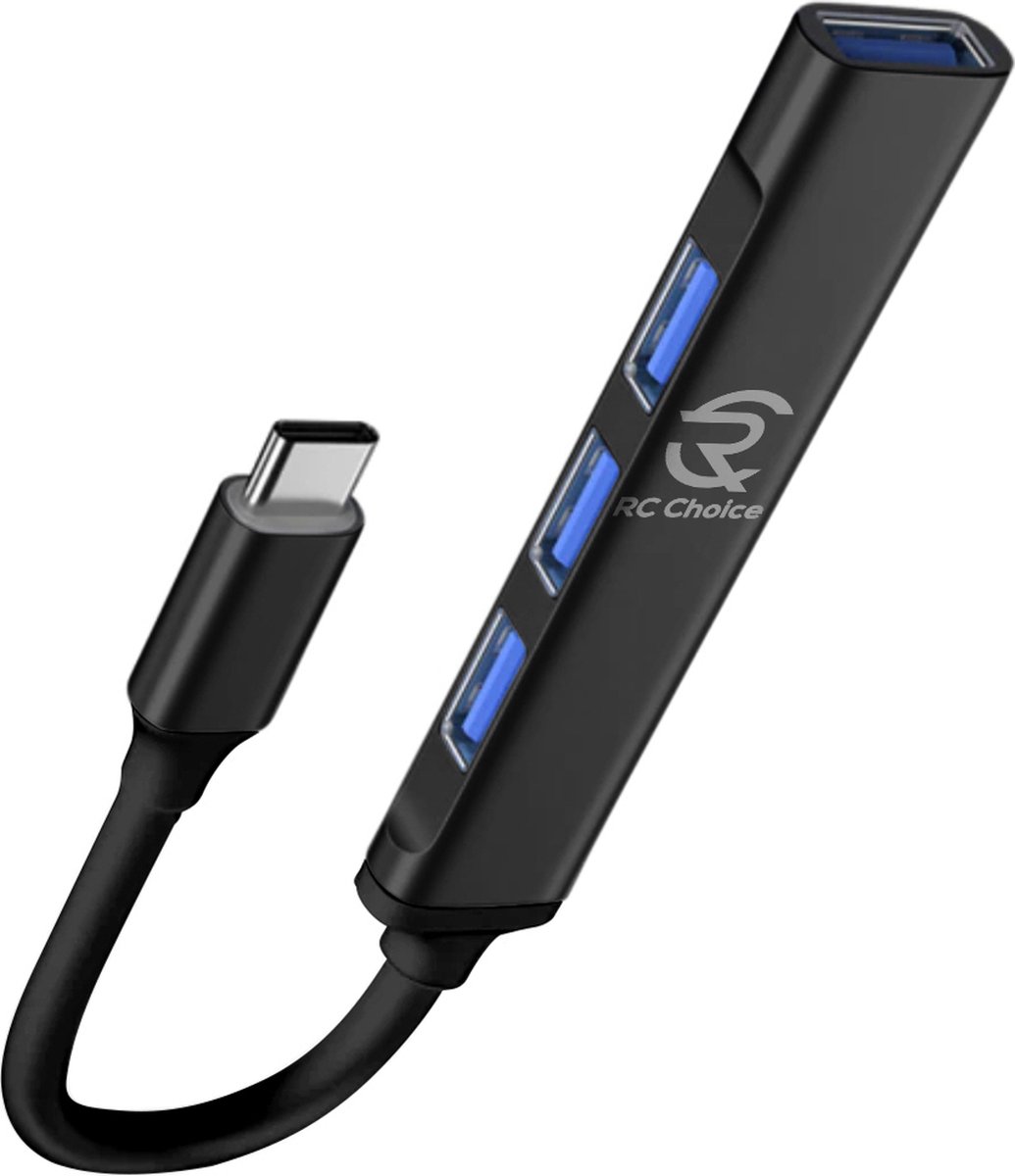 RC Choice USB C Hub - USB Type C - 4 USB poorten - Aluminium Zwart / Zwart