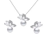 N3 Collecties 925 sterling zilveren parel vlinder strass hanger ketting oorbellen voor dames