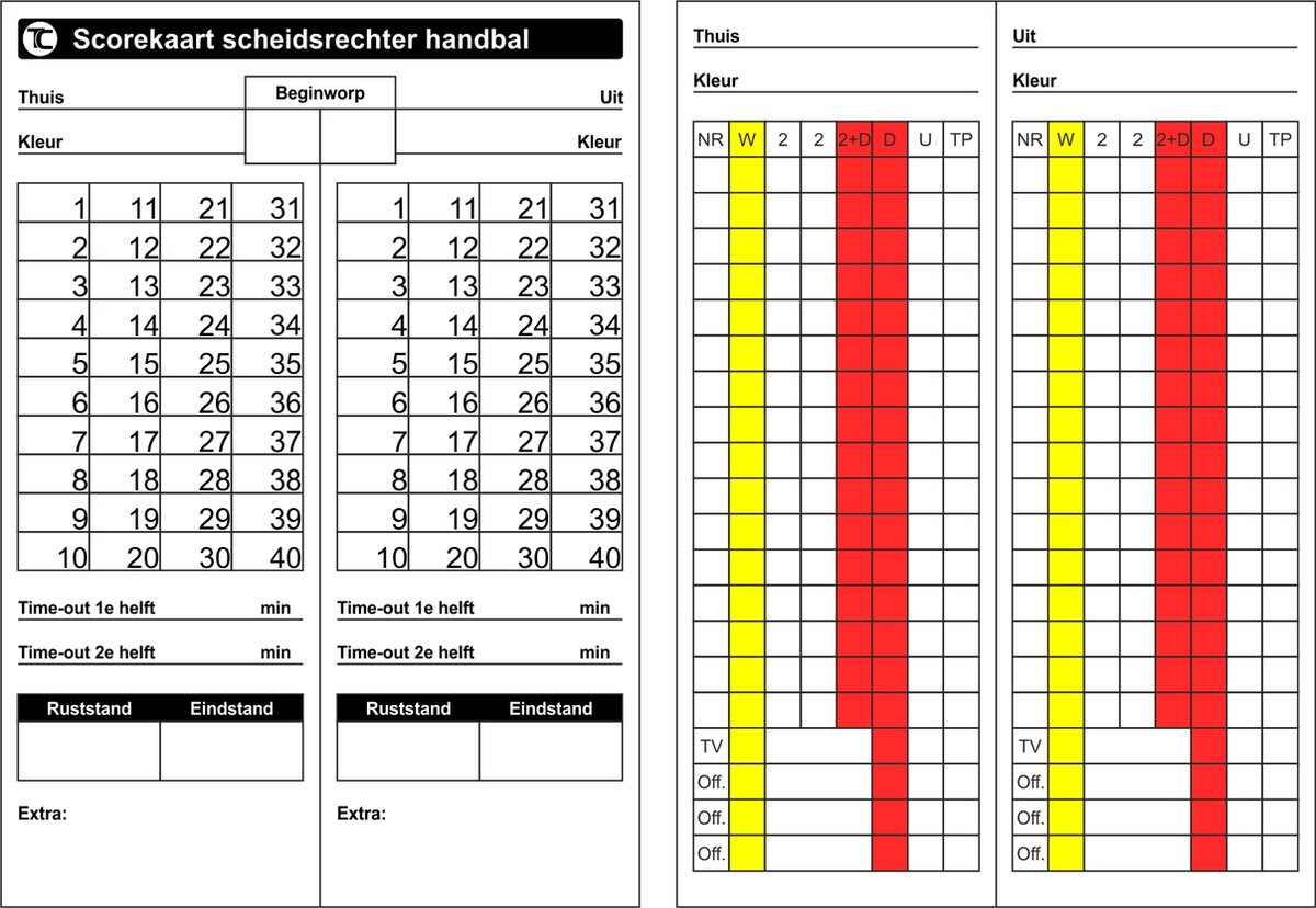 Scorekaart Handbal Scorebriefjes (50 stuks)