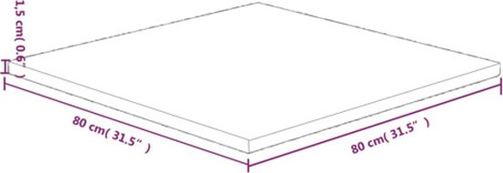 Plateau de table carré vidaXL 80 x 80 x 1,5 cm en eikenhout non traité - Plateau de table - Table - Plateau de table en bois - Tables